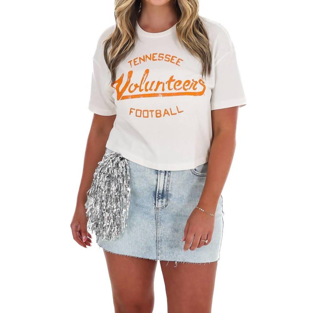 NEW LIVYLU football stencil cropped tee in off white